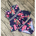 Women Floral Sexy Peplum Swimsuit Stripes Printing Ruffled Bikini Set Push Up Swimwear Beach Wear Bathing Suit